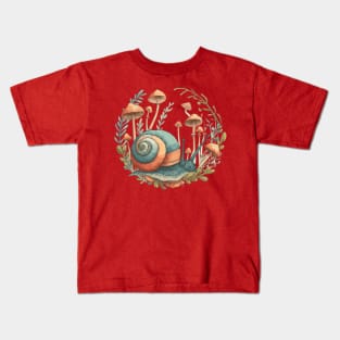 Cottagecore Snail with Mushrooms Kids T-Shirt